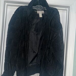Elegant Black Textured Bomber Jacket